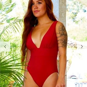 Dixxon Swimsuit / Deep Cut One Piece / Burgandy Red